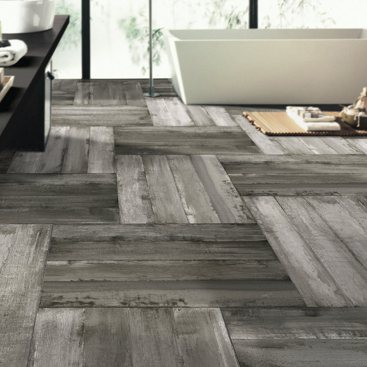 Grey Wood Tile Floor Bathroom Flooring Ideas